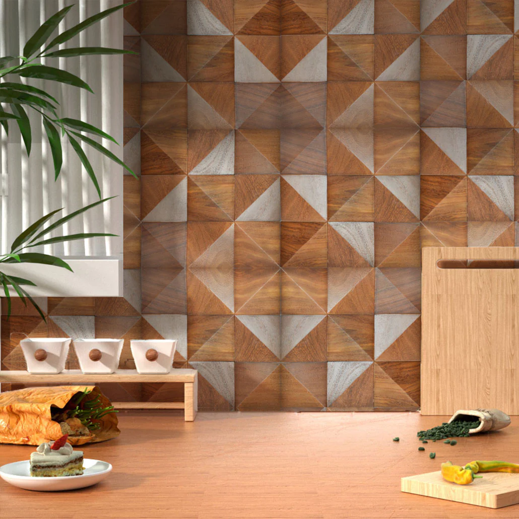 Wood Mosaic Panel | Cumaru Deep Wood Tile | 12"×12”