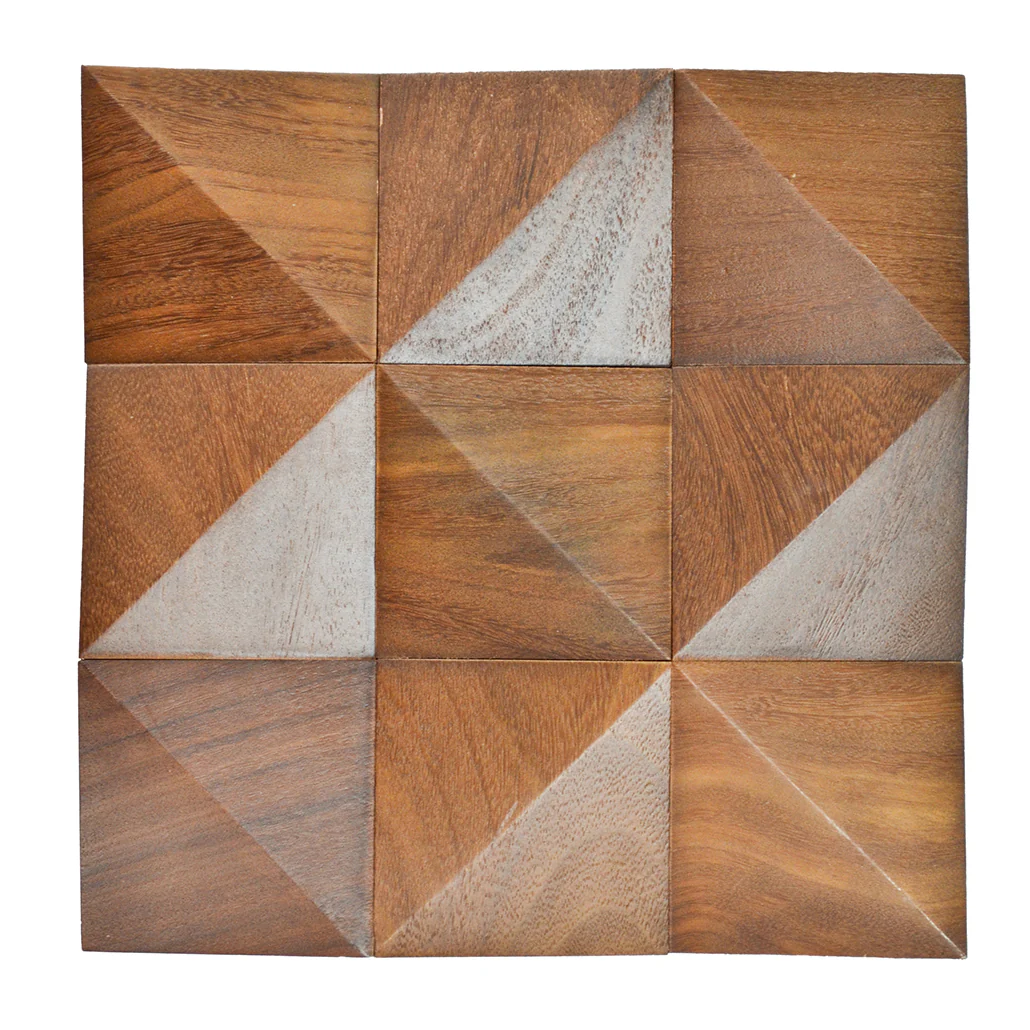Wood Mosaic Panel | Cumaru Deep Wood Tile | 12"×12” - Image 2