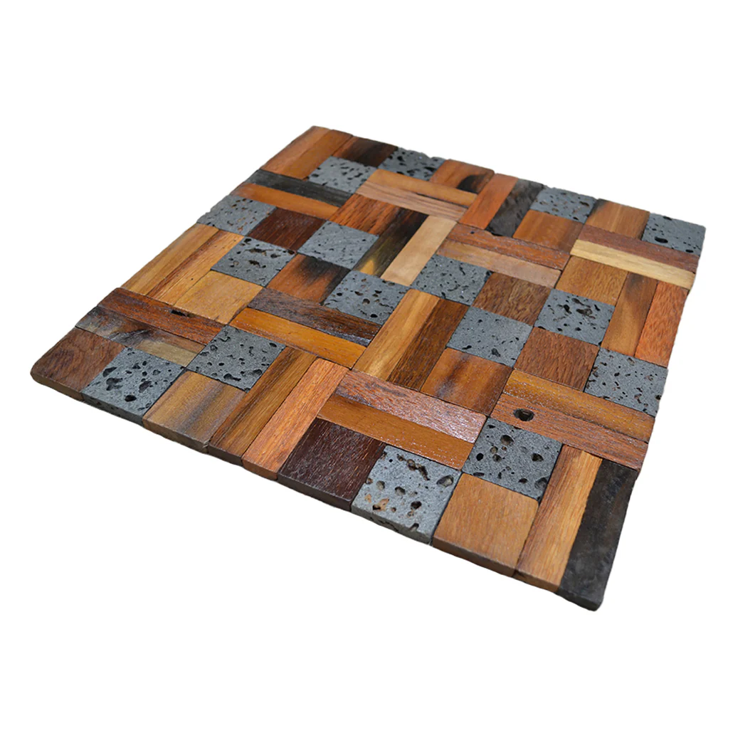 Wood Mosaic Panel | Lava Mix Wood Tile | 12"×12” - Image 3