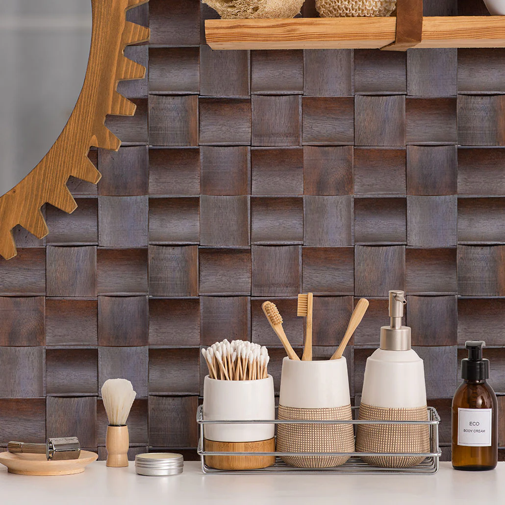 Wood Mosaic Panel | Merbau Long Wood Tile | 12"×24”