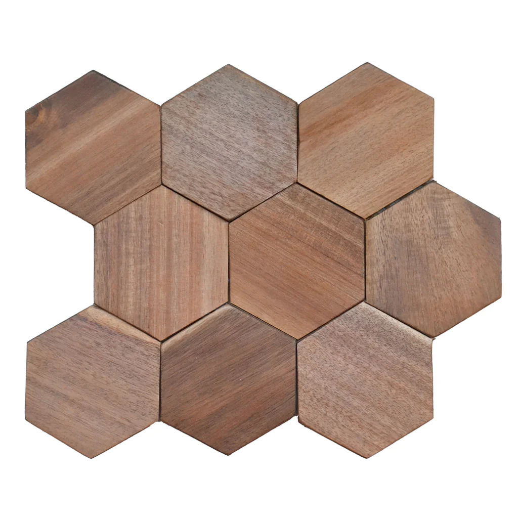 Wood Mosaic Panel | Tropical Walnut Wood Tile | 10.2"×11.8” - Image 2