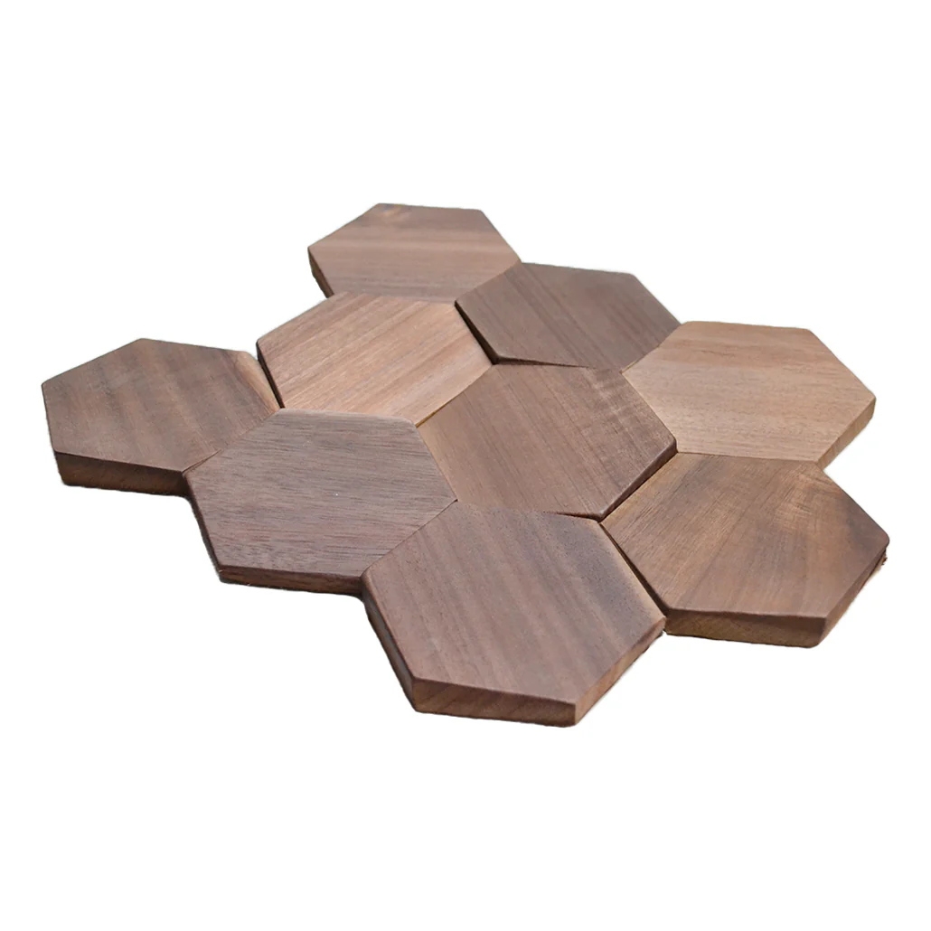 Wood Mosaic Panel | Tropical Walnut Wood Tile | 10.2"×11.8” - Image 4
