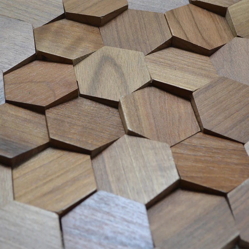 Wood Mosaic Panel | Velvet Walnut Wood Tile | 12.4×11.8” - Image 5