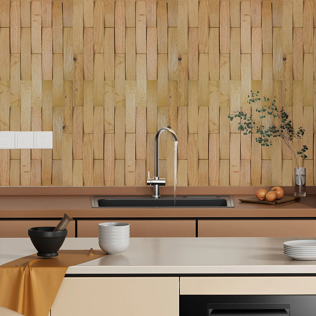 Wood Mosaic Panel | White Oak Wood Tile | 12×12”