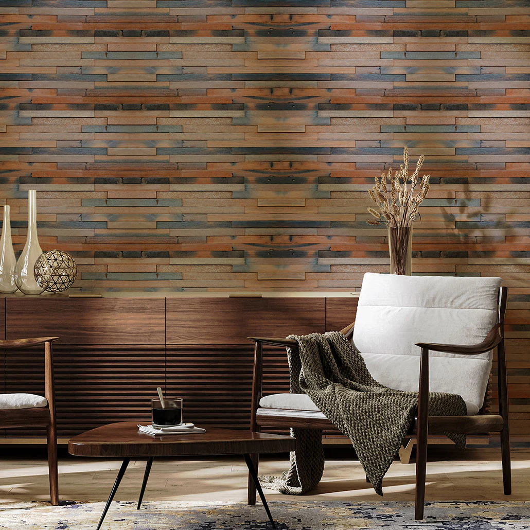 Wood Mosaic Panel | Wide Shipwood Wood Tile | 12"×24”